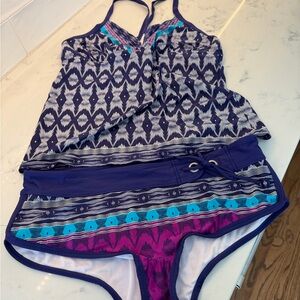Athleta Women's Geometric Swimwear - Blue and Purple